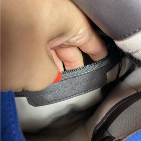 Halston Heritage Bag Womens Hobo Cobalt Blue Suede Brown Leather 2 Toned Slouch - Picture 14 of 15